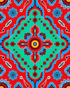 Vibrant Red Turquoise Floral Mandala Rug