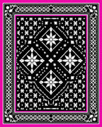 Black White Floral Diamond Border Rug