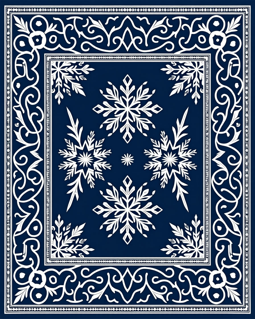 Deep Blue Snowflake Garden Rug
