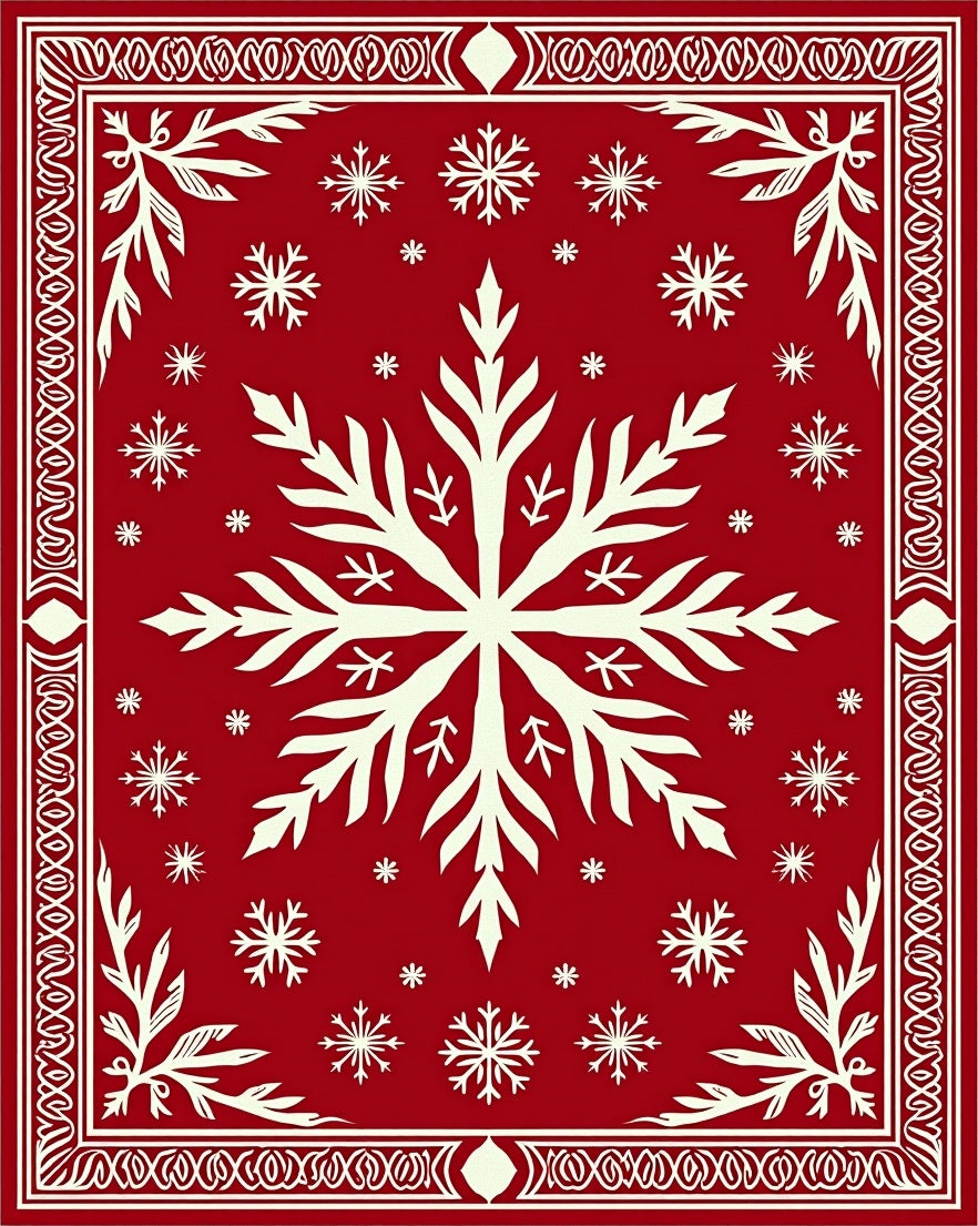 Crimson White Snowflake Cluster Border Rug