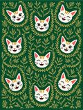 Whimsical Cat Faces Emerald Foliage Rug