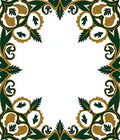 Antique Green and Gold Leaf Frame Rug