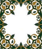 Antique Green and Gold Leaf Frame Rug
