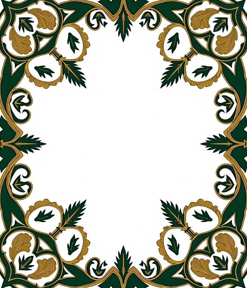 Antique Green and Gold Leaf Frame Rug