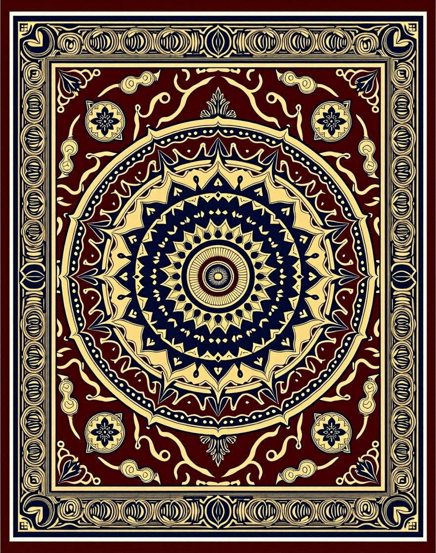 Deep Navy Gold Mandala Medallion Rug
