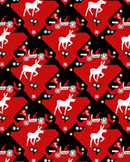 Bold Red White Deer Geometric Folklore Rug