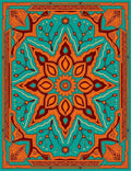 Vibrant Teal Orange Floral Medallion Rug