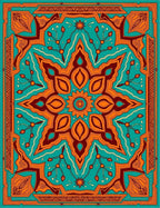 Vibrant Teal Orange Floral Medallion Rug