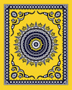 Golden Starburst Medallion with Blue Accents Rug