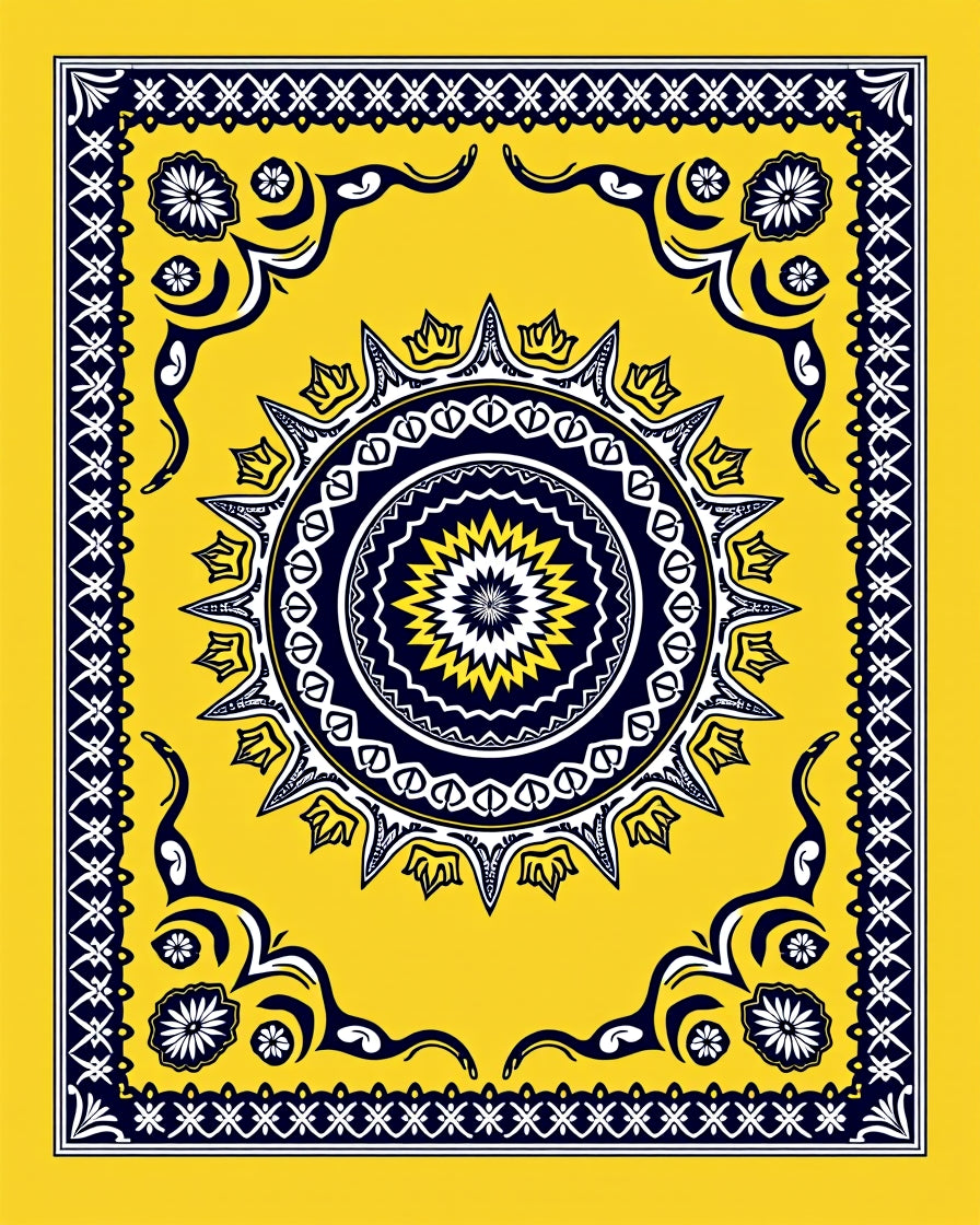 Golden Starburst Medallion with Blue Accents Rug