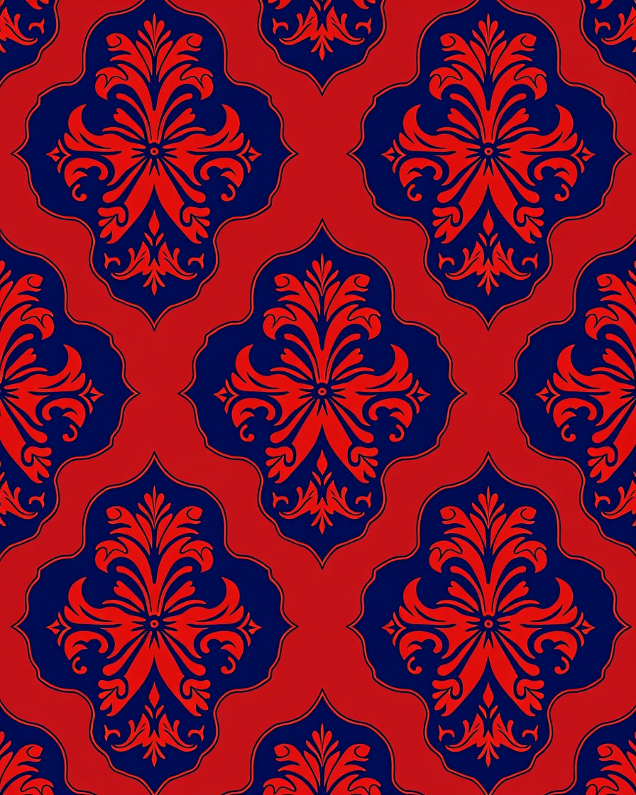 Classic Red Blue Damask Medallion Rug