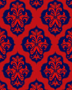 Classic Red Blue Damask Medallion Rug