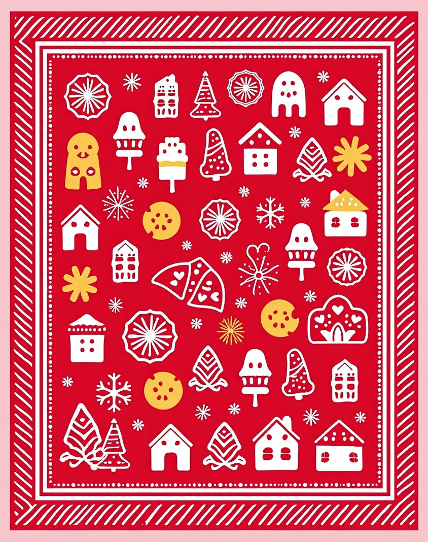 Red Winter Village Gingerbread Charm Rug