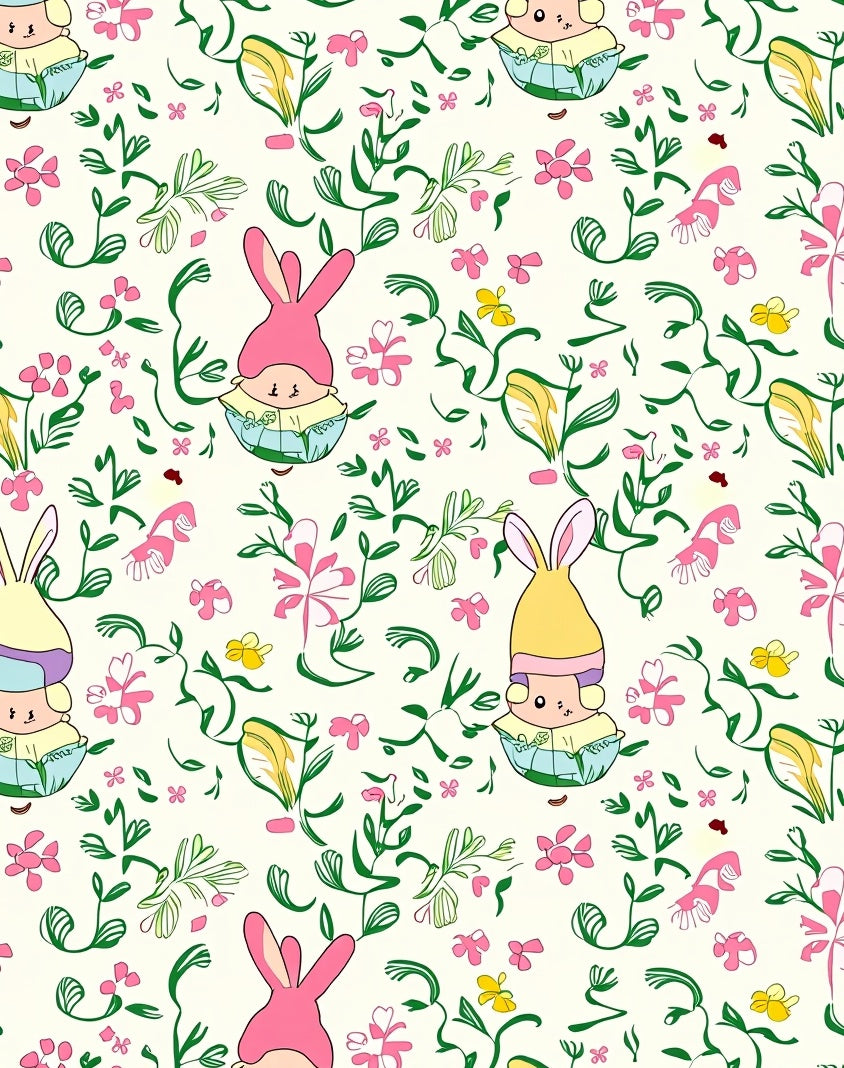 Whimsical Pink Bunny Floral Garden Rug