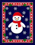 Festive Blue Snowman Holly Snowflake Frame Rug