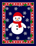 Festive Blue Snowman Holly Snowflake Frame Rug