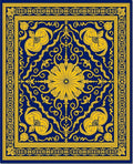 Royal Blue Yellow Floral Scroll Mandate Rug