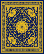 Royal Blue Yellow Floral Scroll Mandate Rug