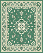 Emerald Ivory Floral Medallion Border Rug