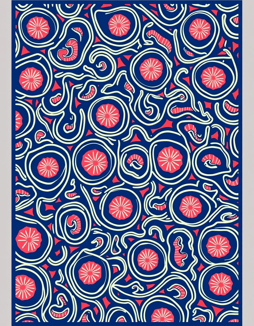 Navy Blue Pink Swirl Medallion Rug