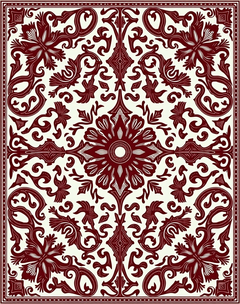 Deep Red Floral Symmetry Medallion Rug