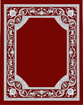 Rich Red White Floral Crest Border Rug