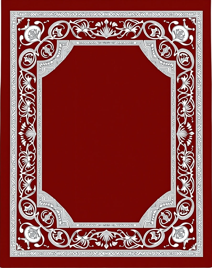 Rich Red White Floral Crest Border Rug