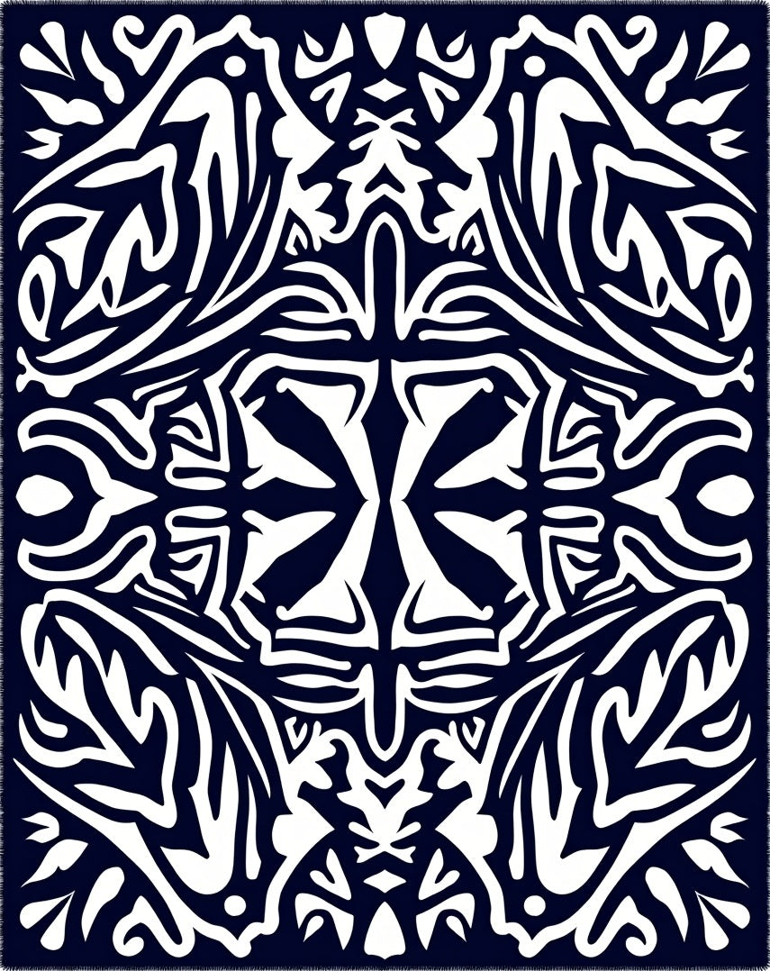 Dark Blue Organic Abstract Flow Rug