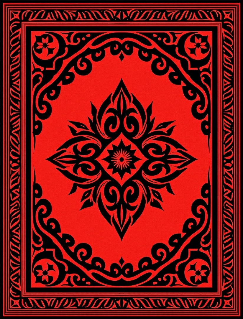 Bold Red Black Intricate Floral Rug