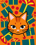 Playful Orange Cat Gift Wrapped Scene Rug