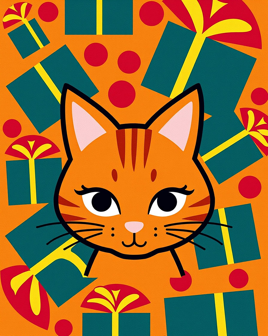 Playful Orange Cat Gift Wrapped Scene Rug