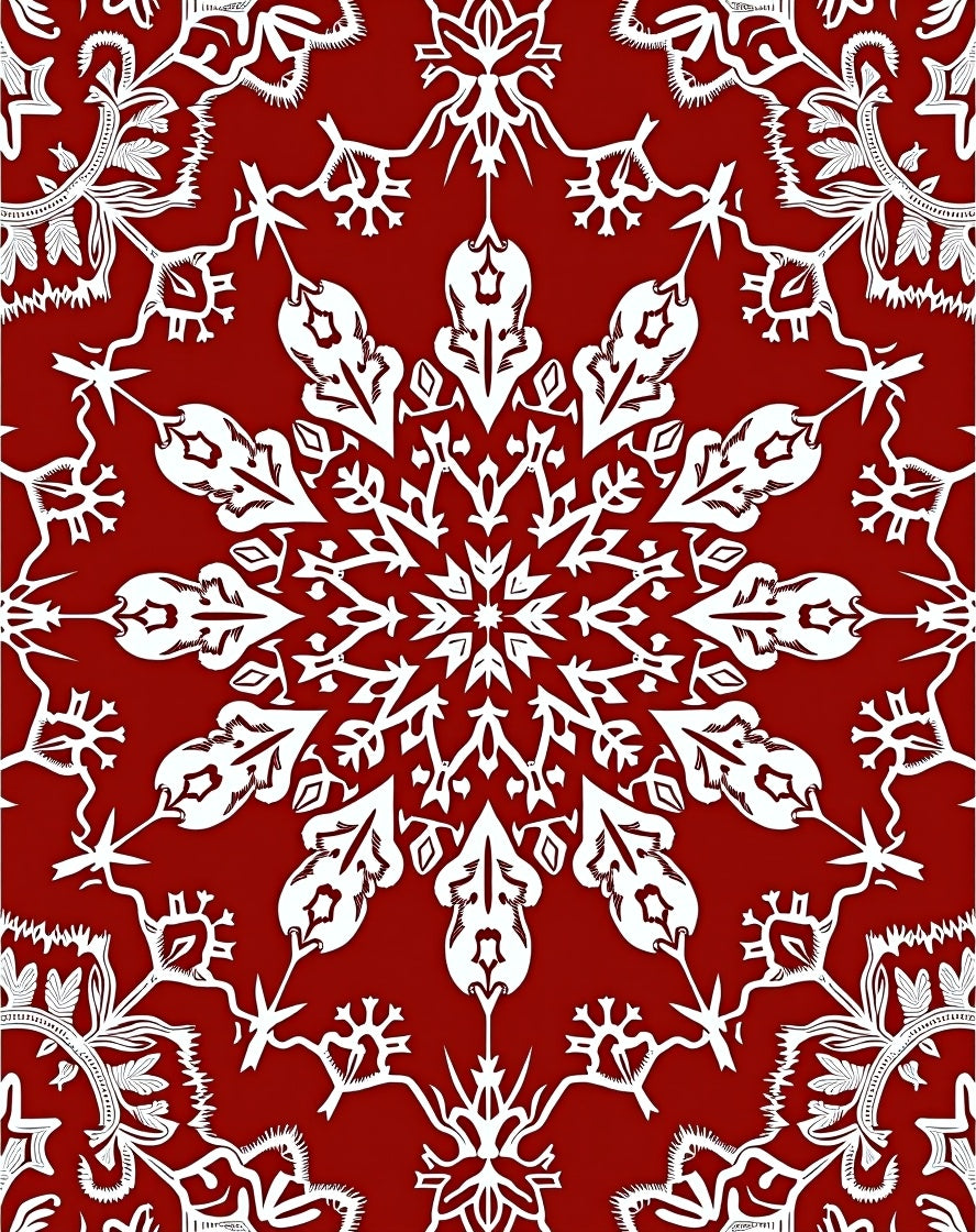 Crimson White Floral Medallion Mandala Rug