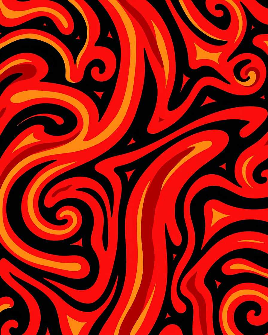 Fiery Red Swirls Tribal Rug