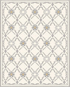 Neutral Grey Floral Trellis With Gold Accents Rug