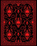 Crimson Skull Floral Damask Border Rug