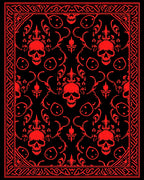 Crimson Skull Floral Damask Border Rug