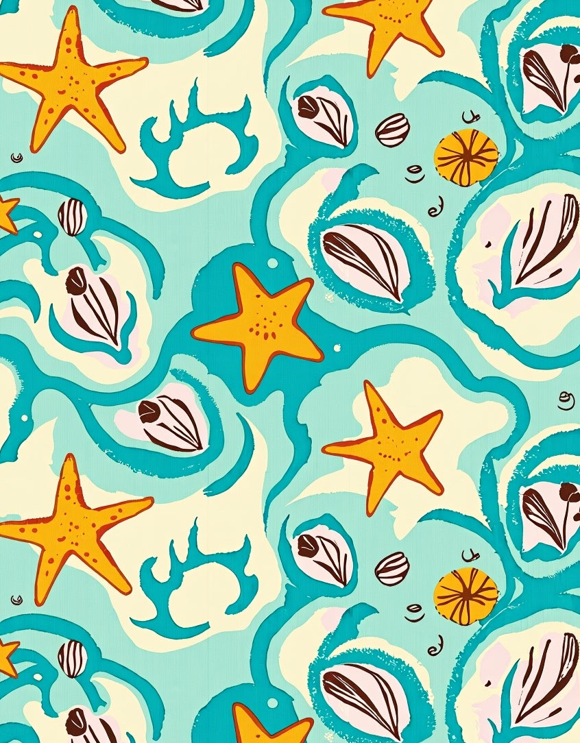 Oceanic Starfish Shells Aqua Harmony Rug