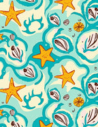 Oceanic Starfish Shells Aqua Harmony Rug