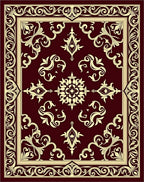 Deep Red Cream Floral Medallion Border Rug