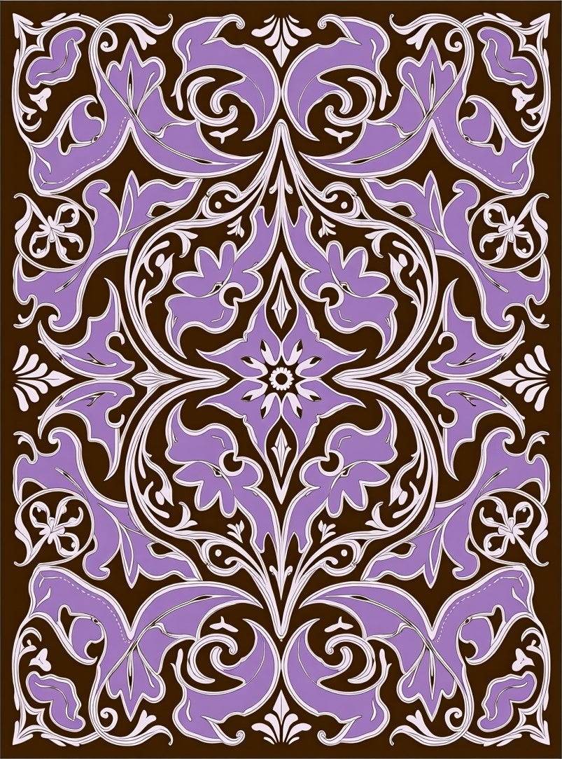 Ornate Lavender Floral Brown Medallion Rug