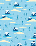 Cozy Blue Snowy Village Houses Rug