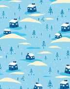Cozy Blue Snowy Village Houses Rug