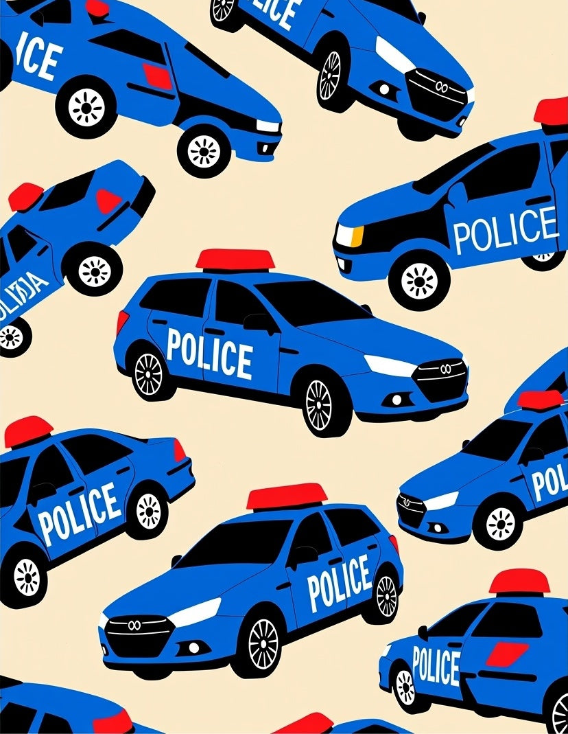 Blue Police Cars Red Light Jammed Rug