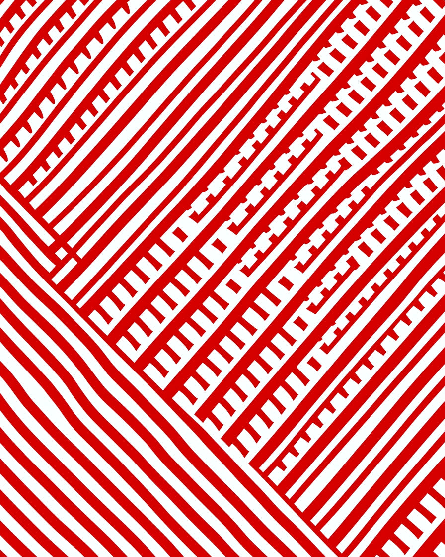 Bold Red and White Line Art Rug