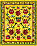 Whimsical Red Cat Yellow Floral Rug