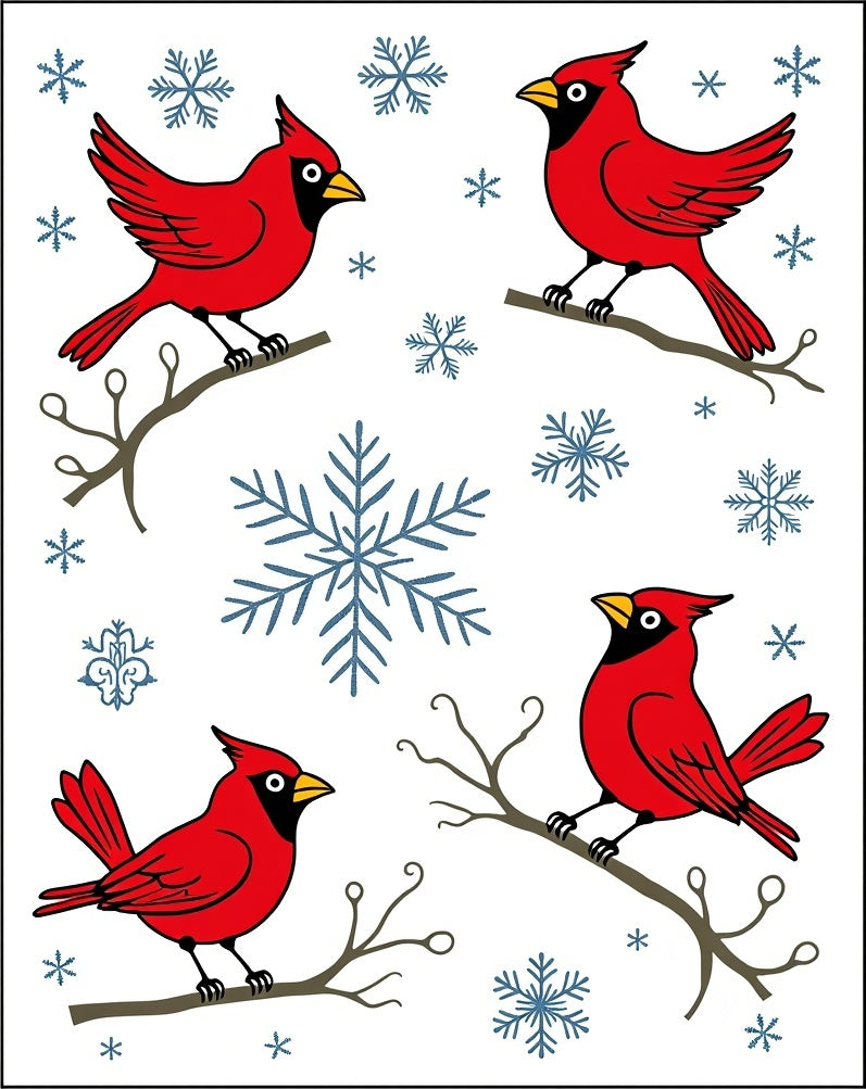 Crimson Cardinals Snowflakes Winter Branches Rug