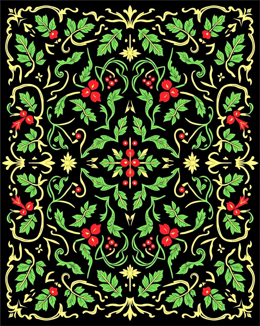 Vibrant Red Berry Holly Foliage Rug