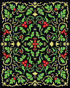 Vibrant Red Berry Holly Foliage Rug