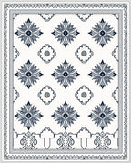 Classic Navy Starburst Floral Border Rug
