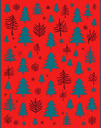Teal Pine Forest on Red Background Rug